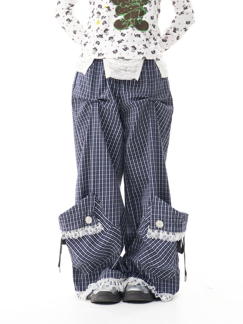 Sillysis（シリシス）の「ブルーチェックレースドローストリングポケットパンツ（パンツ）」