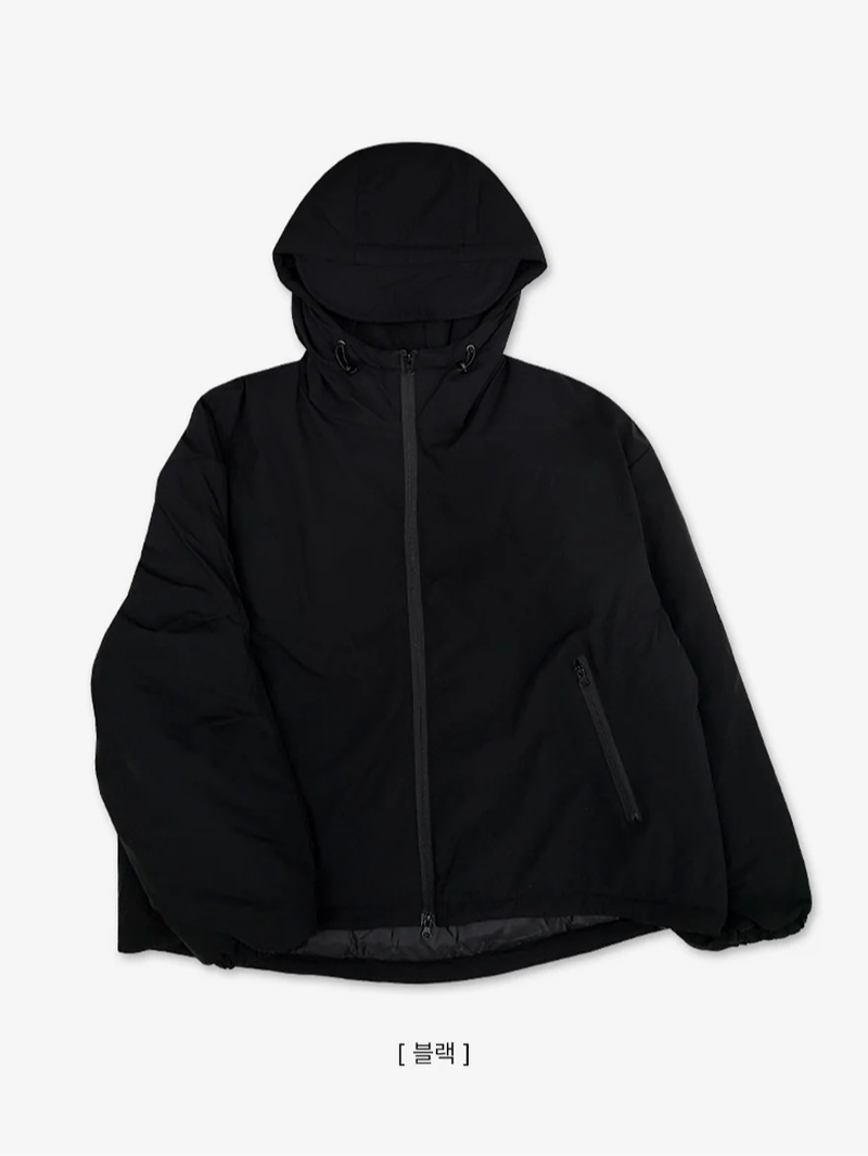 Cap hood boxy high neck padded jumper