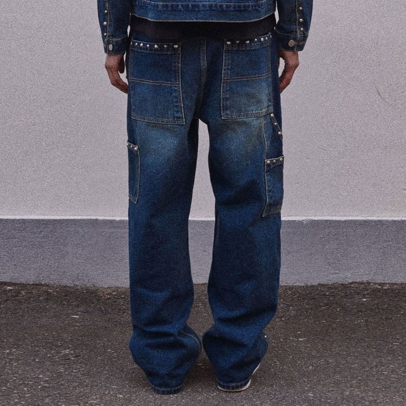 STUD STRAIGHT FIT CARPENTER DENIM PANTS_BLUE