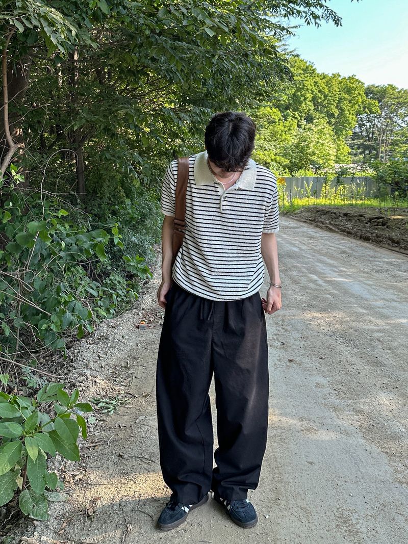 [Premium] Dail boucle stripe collar knit