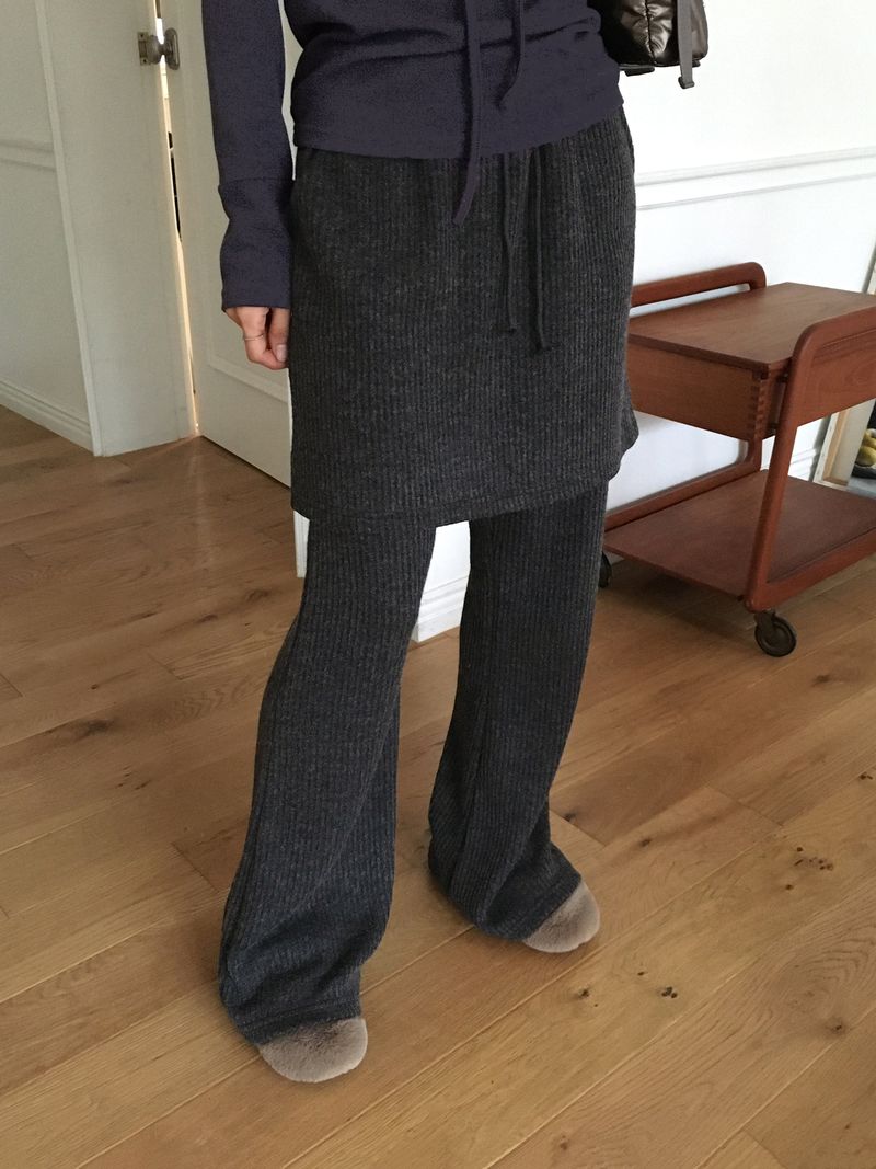 Fisha brushed ribbed skirt pants wide bootcut pants