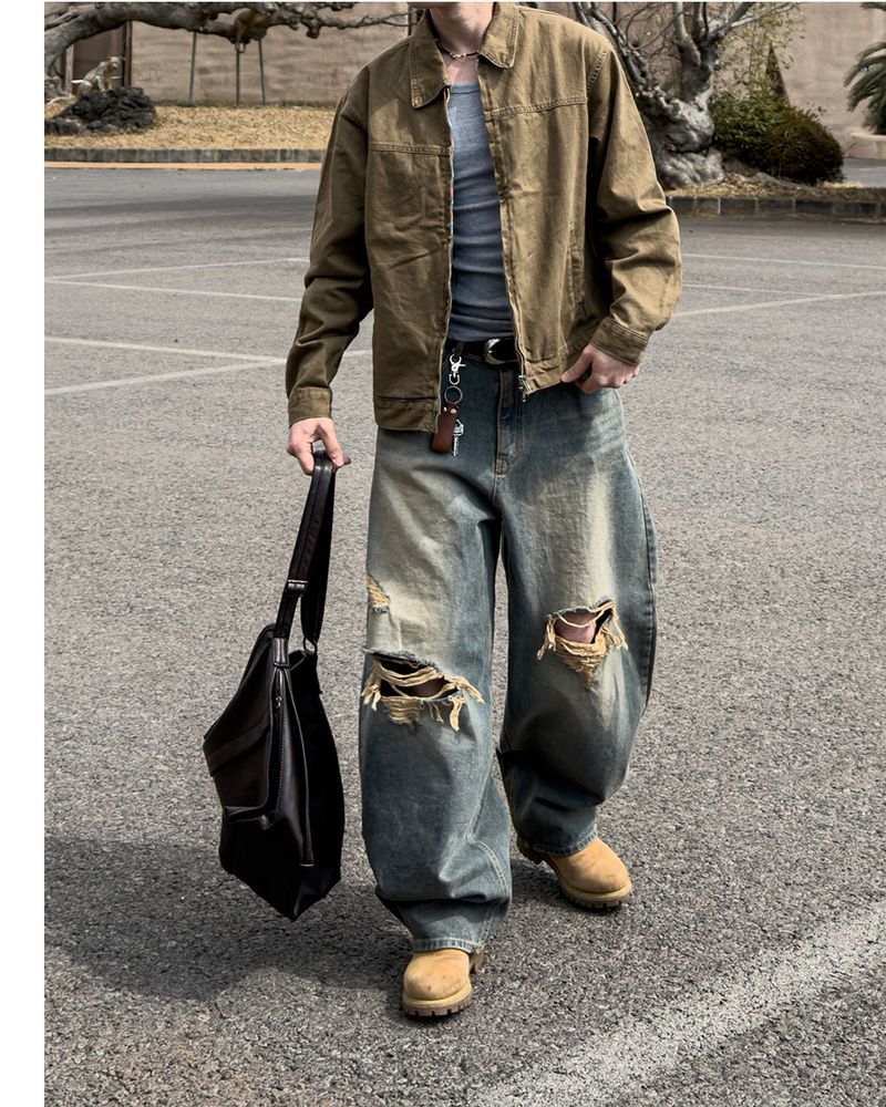 Roy Distressed Wide Denim Pants