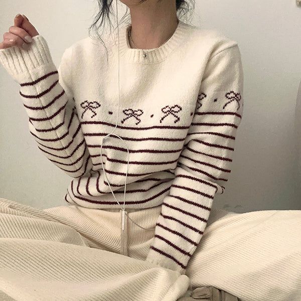 Poch Stripe Ribbon Round Knitwear