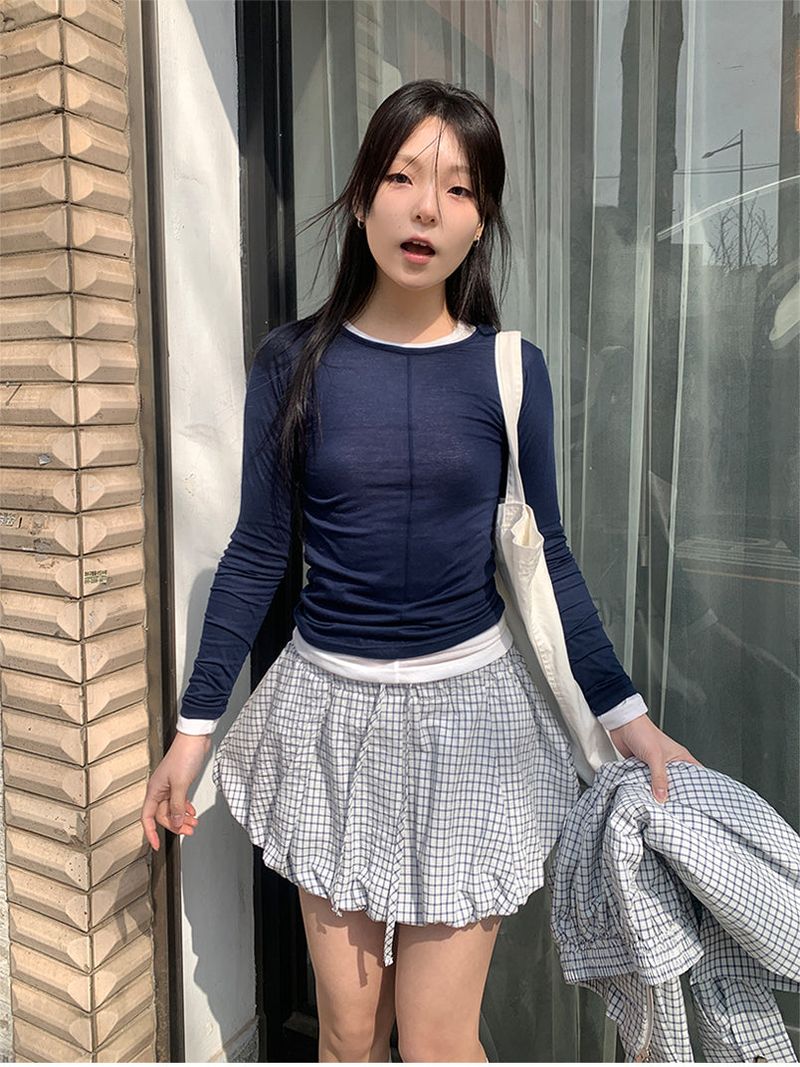 CHECK BALLOON SKIRT (2C)