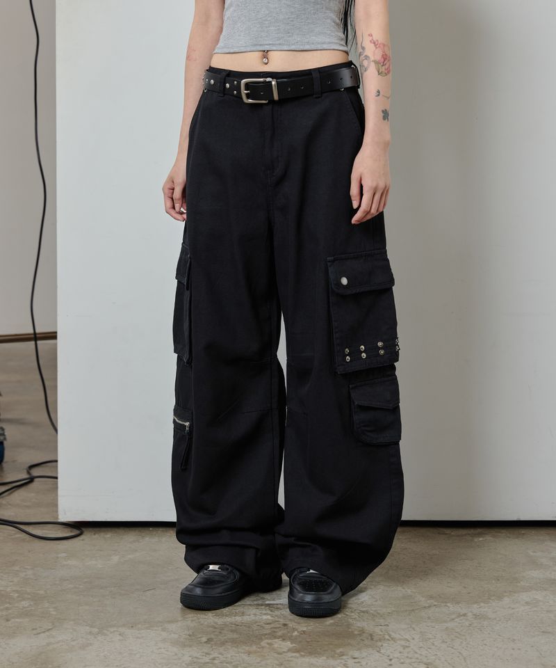 ODDSTUDIO（オッドスタジオ）の「Multi Pocket Eyelet Wide Cotton Pants -BLACK（Pants）」