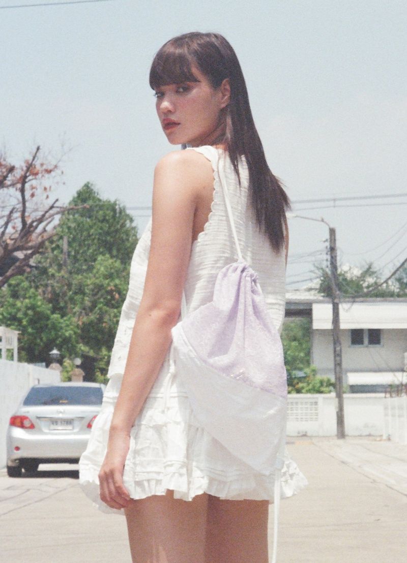 Lace Drawstring Bag - Lilac
