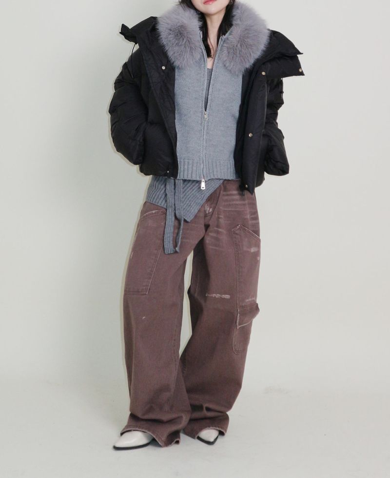 Out String Winter High-Neck Duck-Down Padded Jacket (Light Padded)