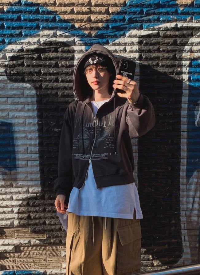 Winnie crop two way hoodie zip-up