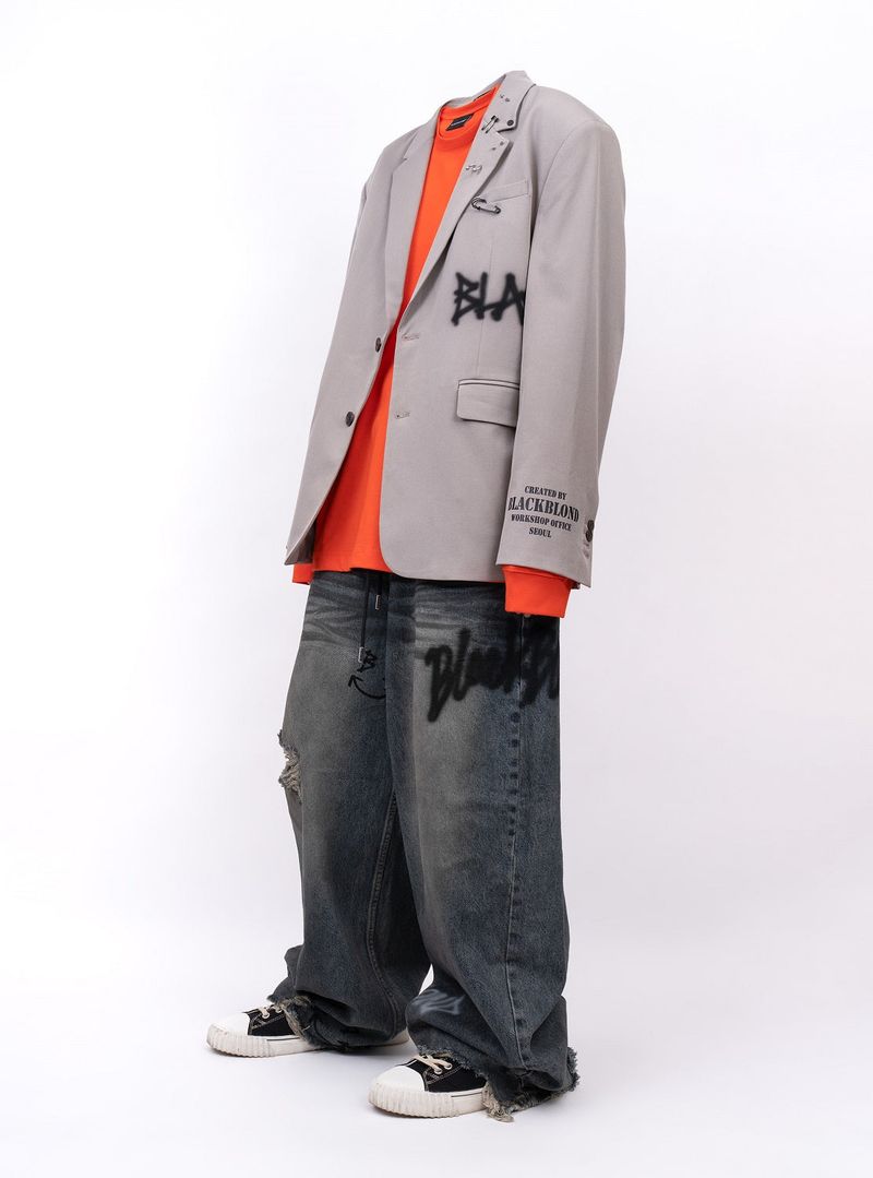 BBD Graffiti Logo Piercing Blazer (Beige Gray)