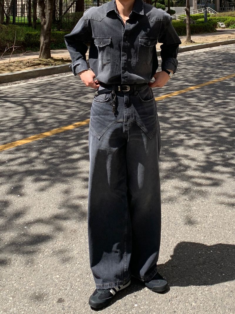 Western Brush Wide Denim Pants