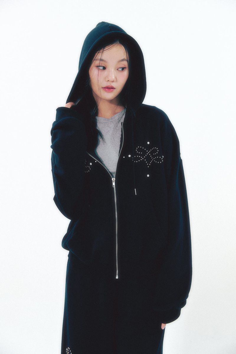 Pearl Hoodie Zip-Up Black