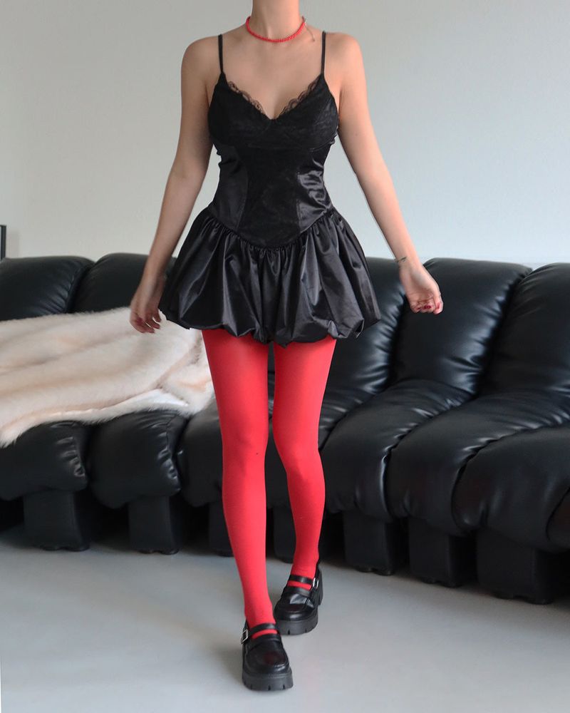 satin bustier lace balloon mini dress