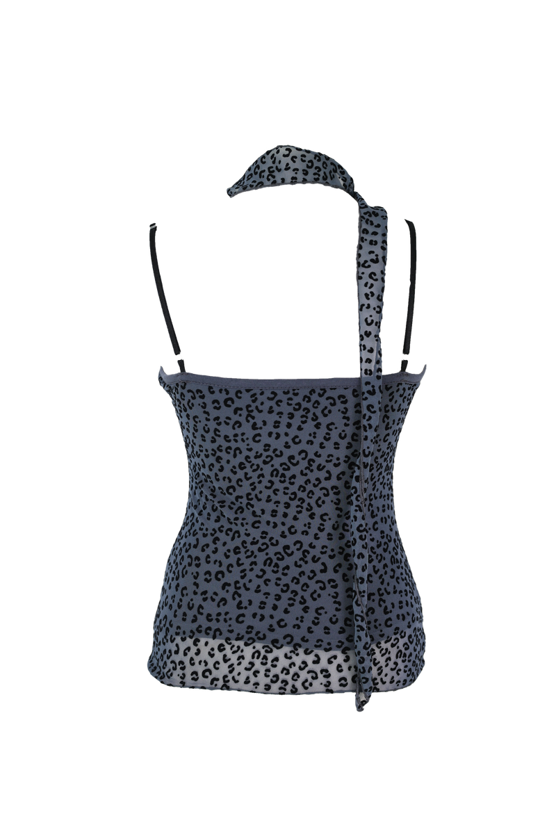 [Sepia] Leopard mesh sleeveless (scarf set) (Black/Blue)