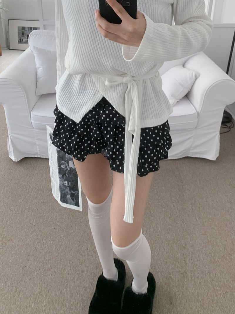 DOTINA Ruffle Dot Mini Pants Skirt (Black)
