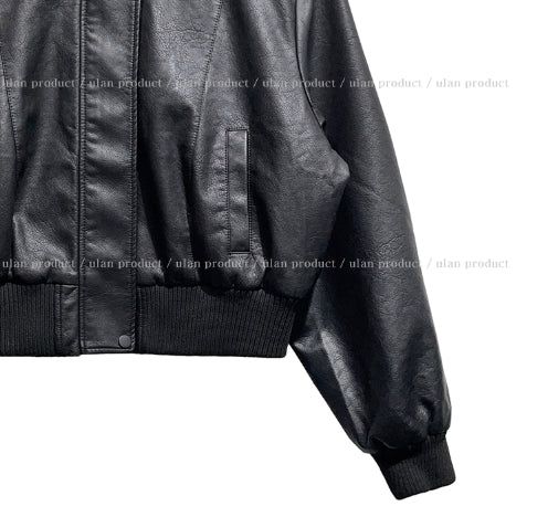 [Mink Lining] Phobia Winter Crop Leather Jacket