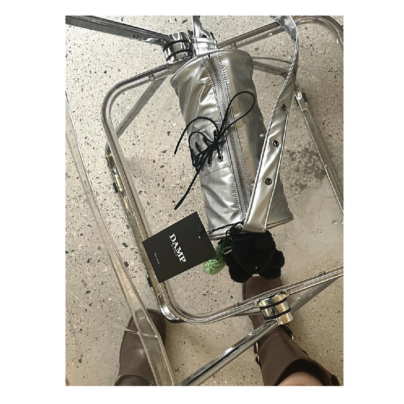 2WAY BELTED STRAP BARREL BAG SMALL_GLOSSY SILVER