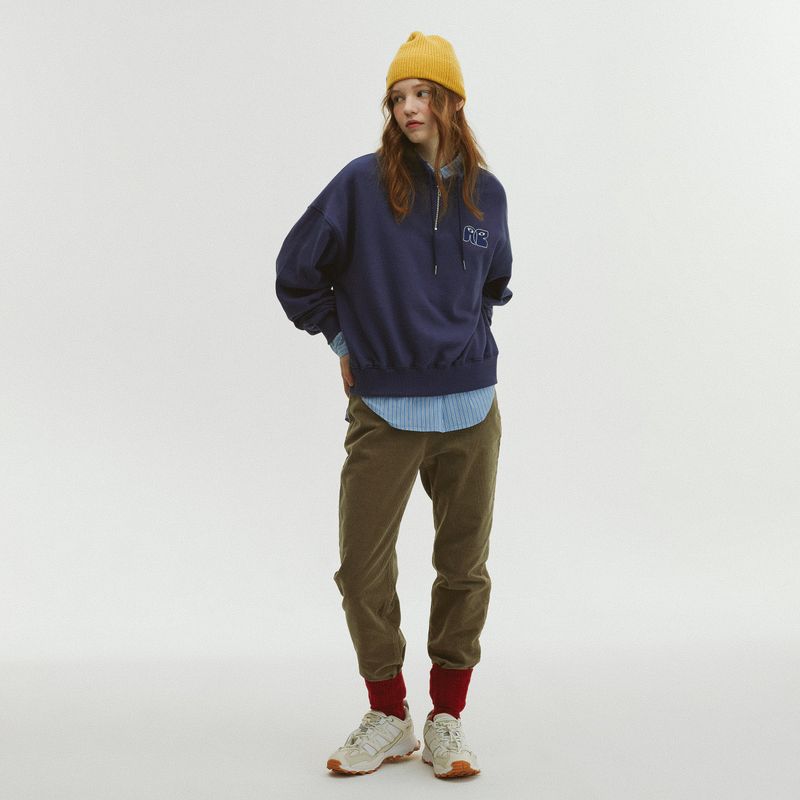 HIGH NECK STRING SWEATSHIRT_NAVY