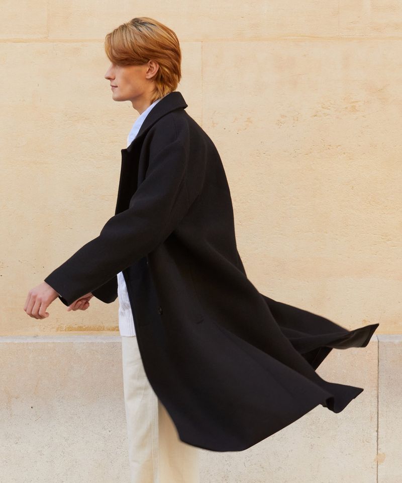 RCH wool blended oversized long coat black