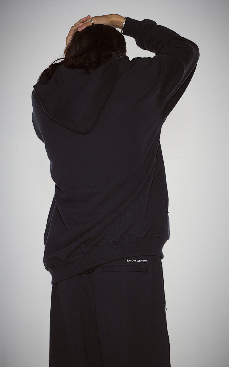 HAIF-ZIP HOODIE (LONG)_NAVY
