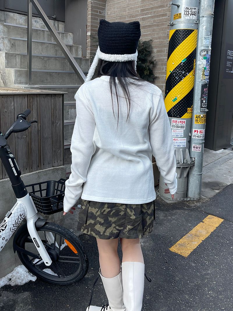 Pocket Camo Pleats Skirt