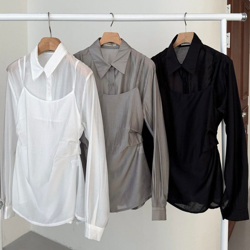 Sheer Line Blouse Set - 3colors