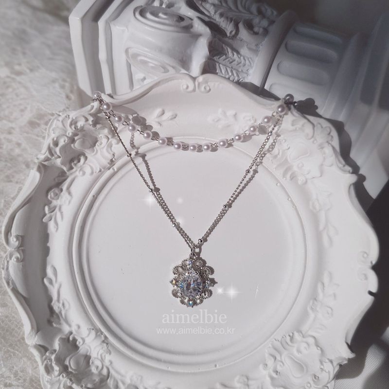 [IVE Liz Necklace/Anti-tarnish] Laced Waterdrop Layered Necklace