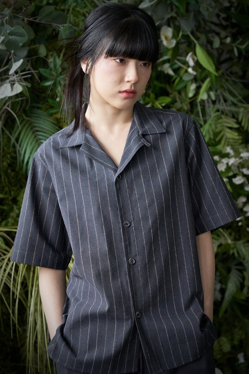 STRIPE L-C TAILORED 1/2 SHIRT (Navy)