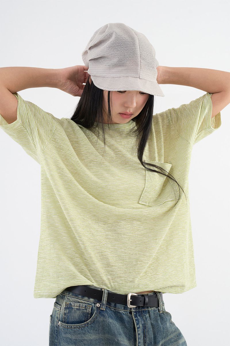 Raucohouse（ラウコハウス）の「Sain Stripe Pocket T-shirt（Tops）」