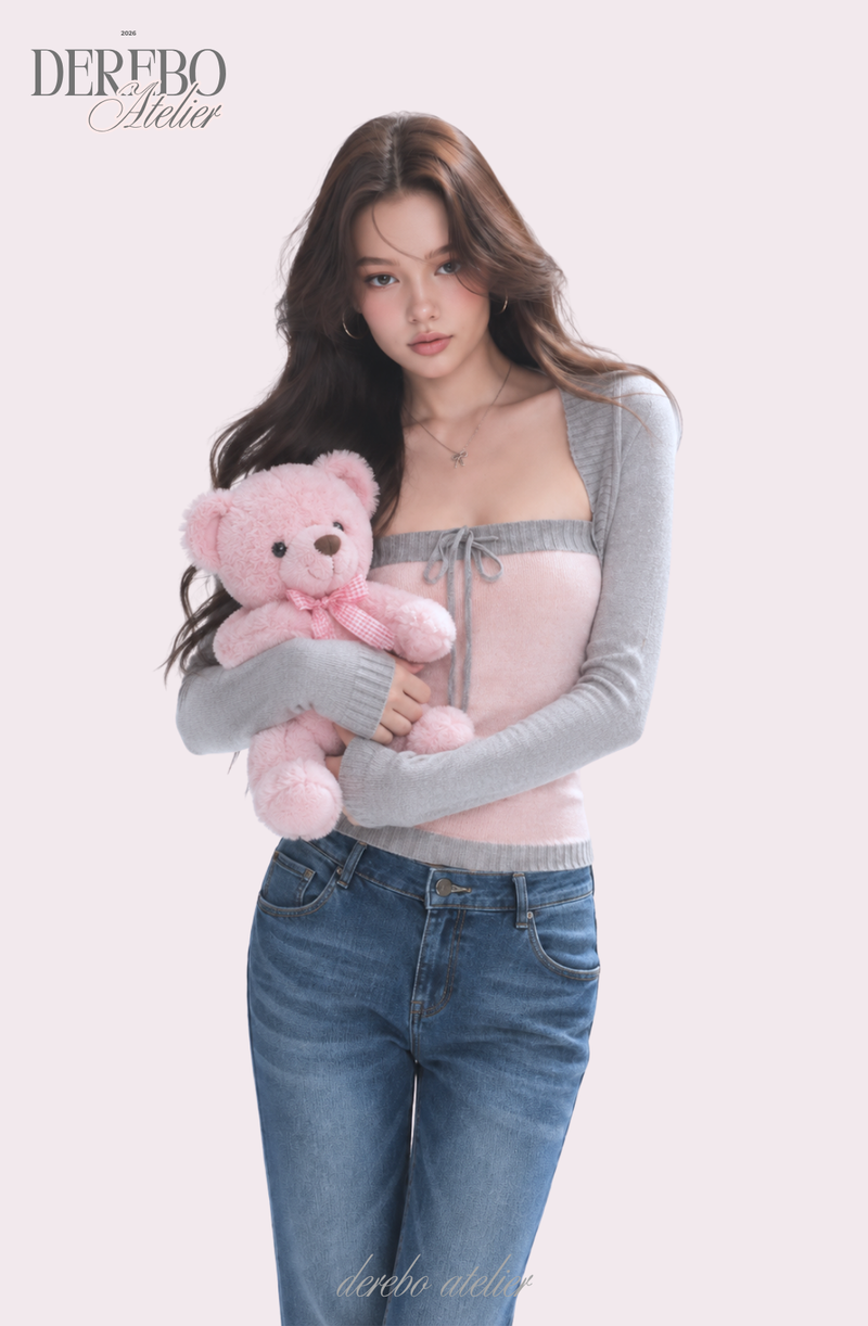 Pink gray bolero top two-piece