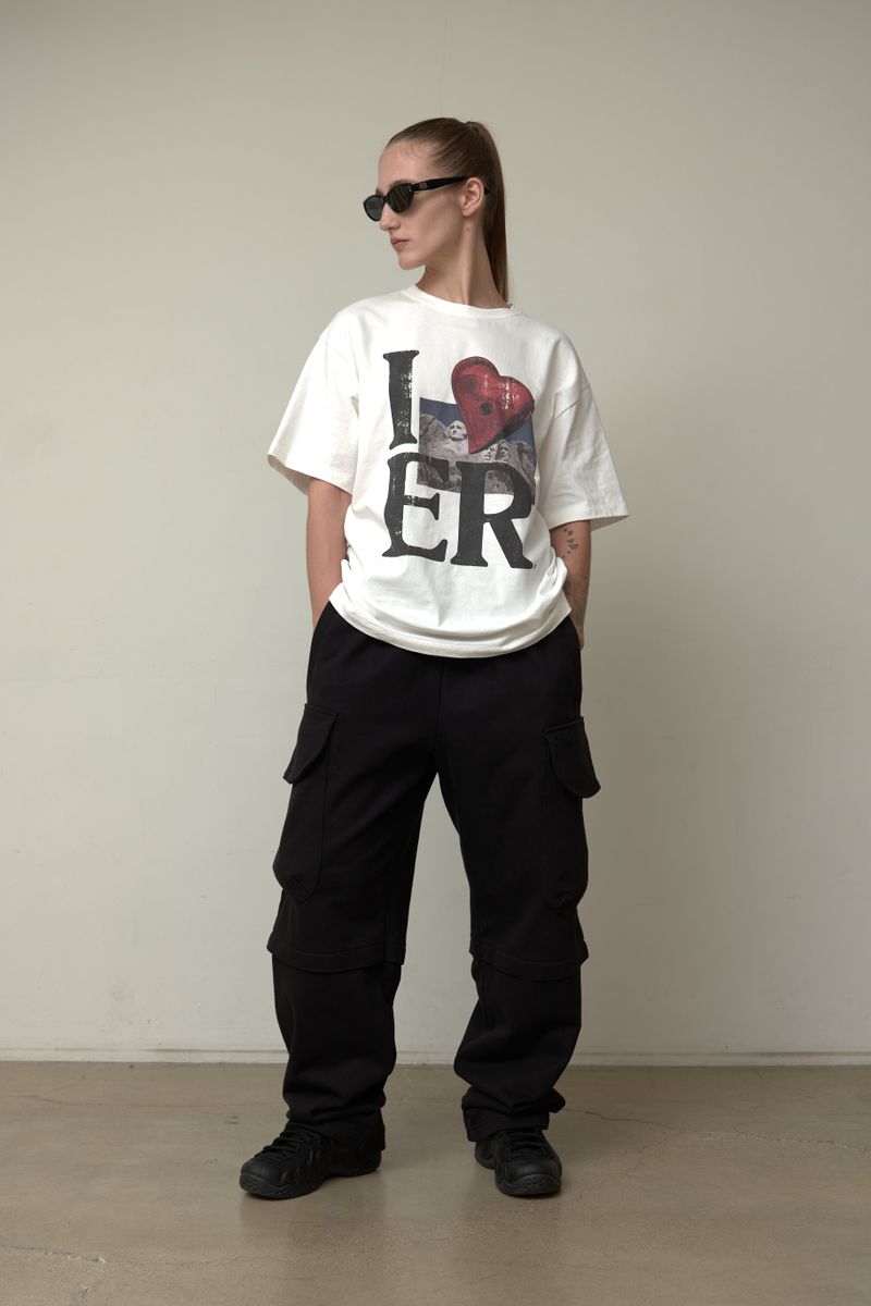 Back point shirring cargo sweat pants (Black)