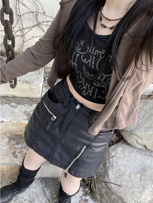 Y2K Vintage Ribbed Hood Zip-Up