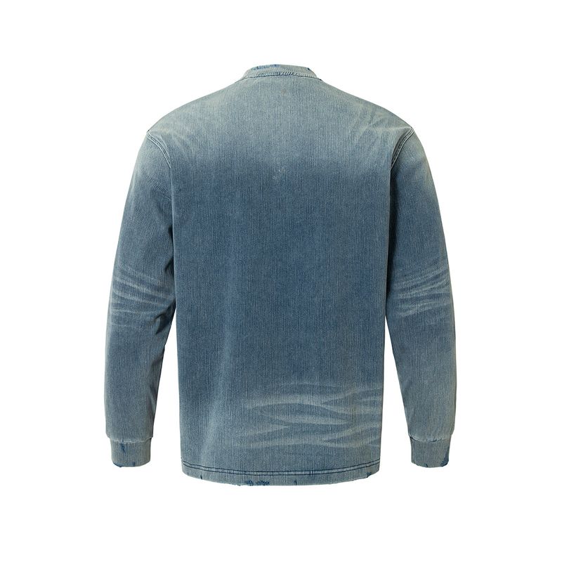 WASHED KNIT DENIM LONG SHIRT