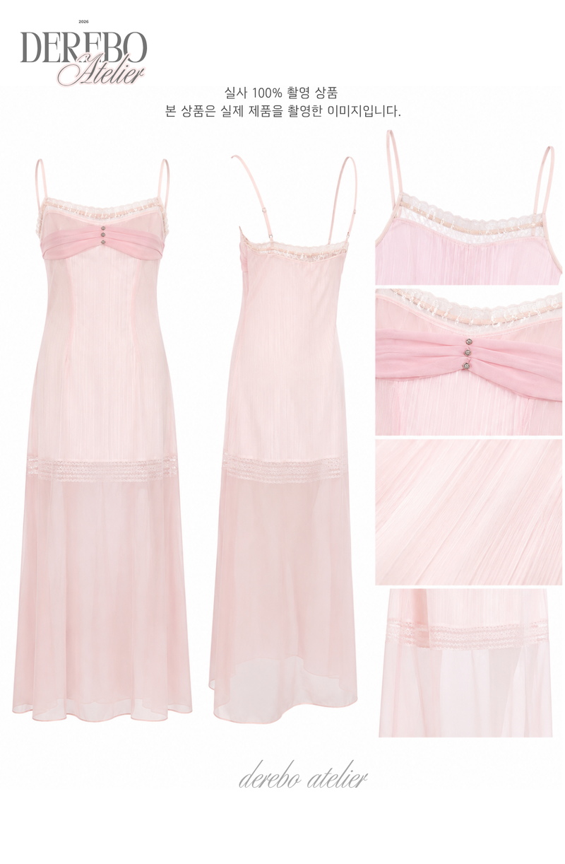 Pink chiffon see-through long dress