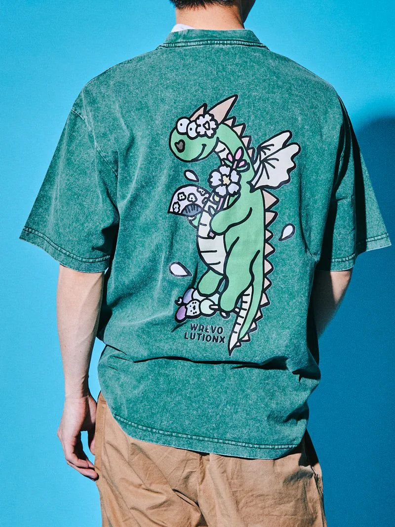 WREVOLUTIONX by WooLeeX（レボリューションエックス バイ ウーリーエックス）の「Sakura Animals Green Denim Washed T-Shirt (Puzzle Bobble)（Tops）」