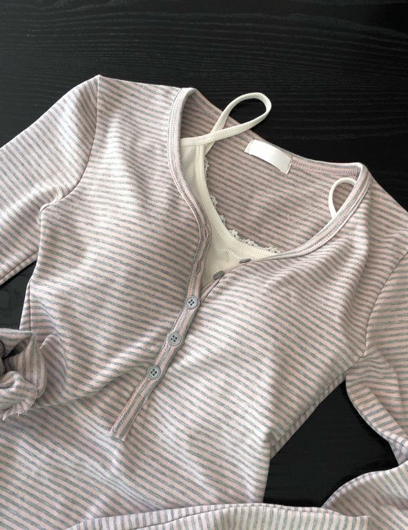 Emba Stripe Slim Fit Warmer Button T-Shirt