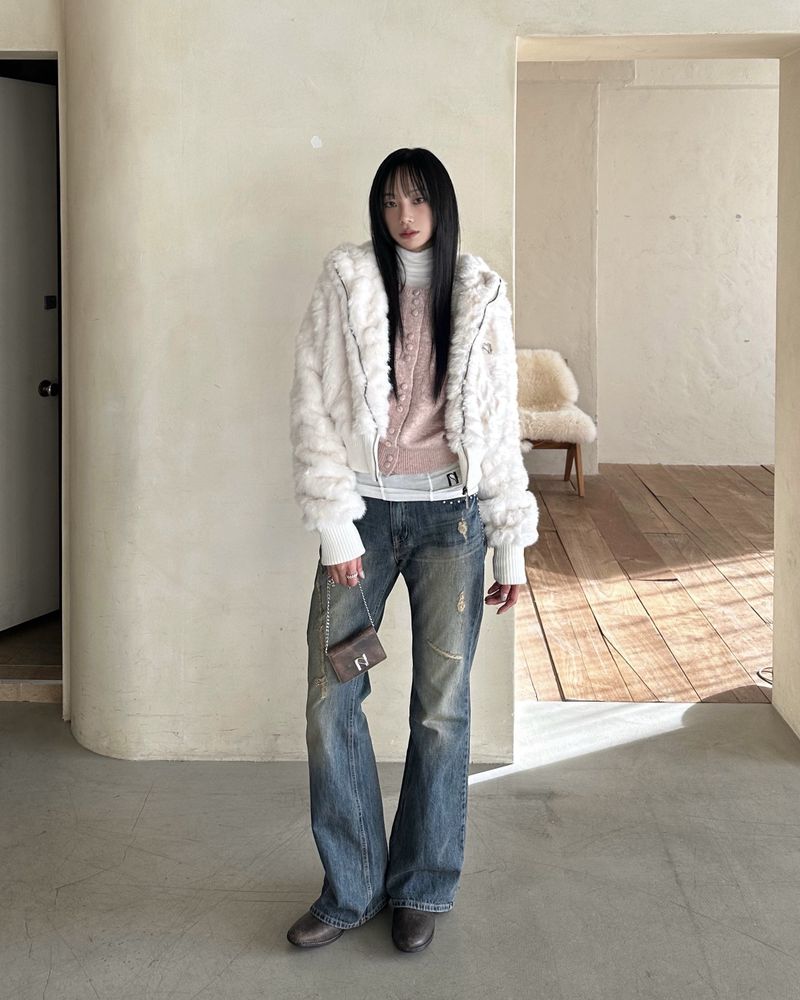 Bunny Cropped Fur Hooded Jumper
