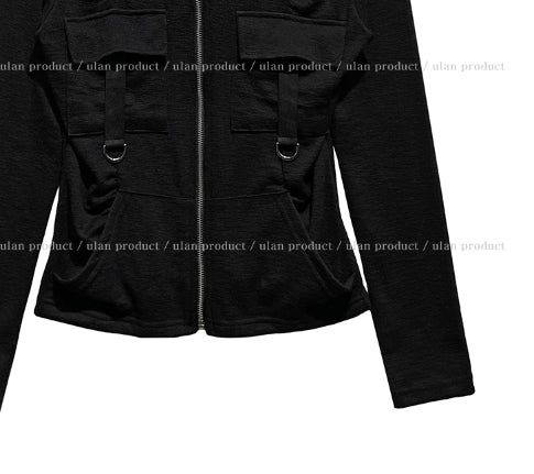 Caro Derring Strap Shirring Hooded Zip-Up