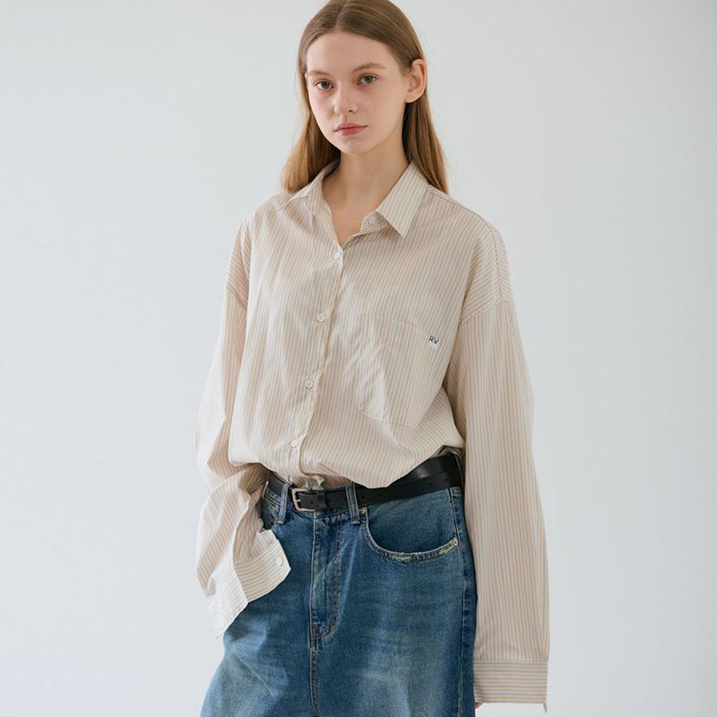 Over-sized Stripe Long Shirts Yellow