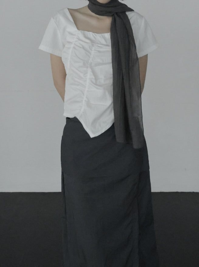 Lear Square Shirring Blouse