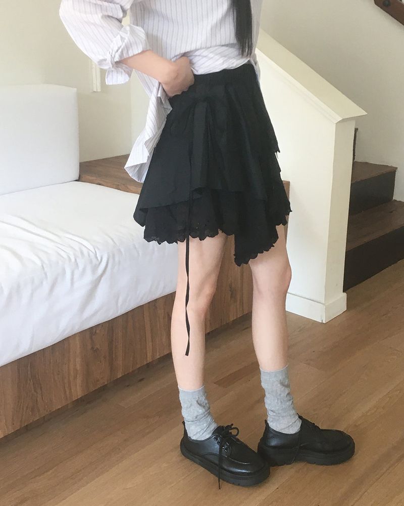 shuha lace string diagonal skirt