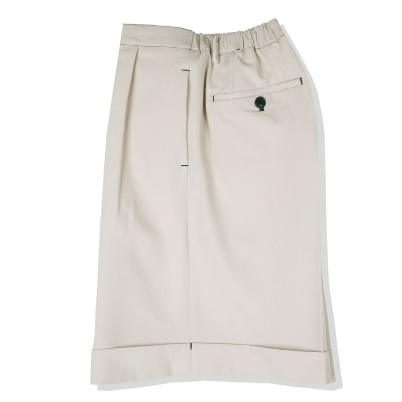 STITCH WIDE TURN UP HALF PANTS BEIGE