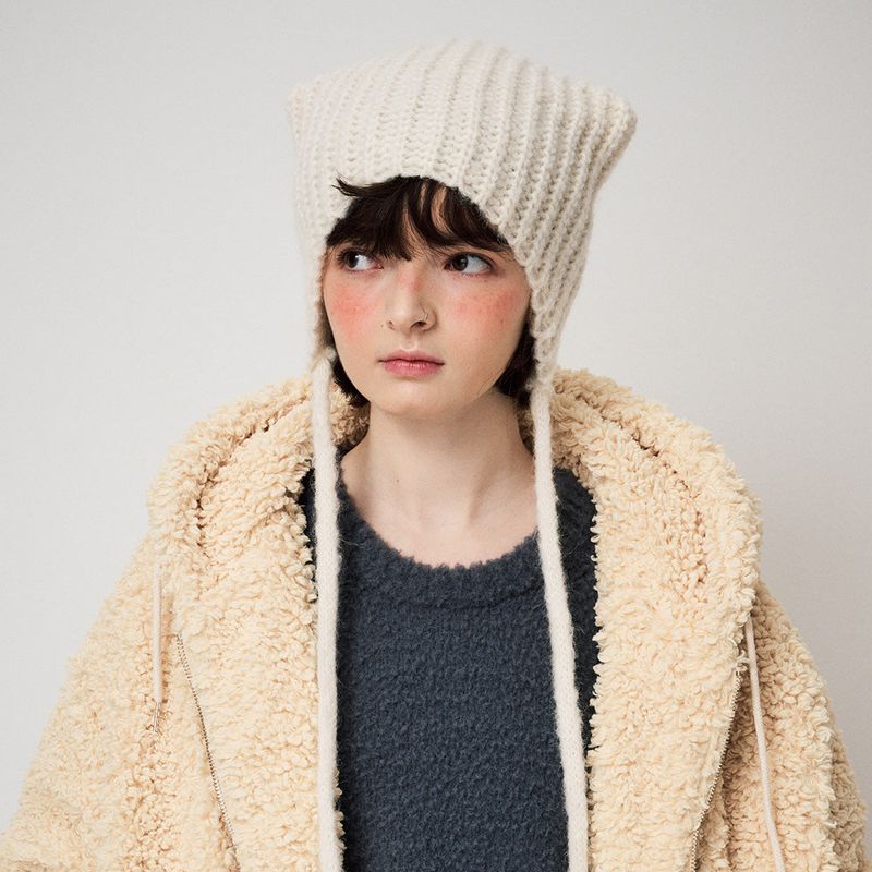 MOHAIR EARMUFF BEANIE, IVORY