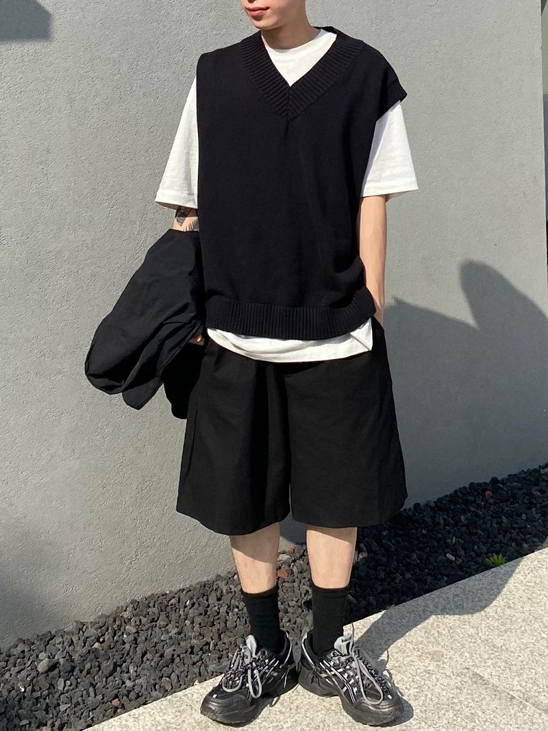 Wide banding cotton half pants 2C