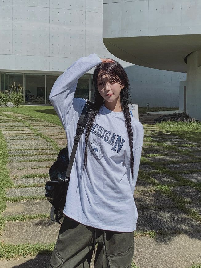 Michigan printed loose fit long sleeve