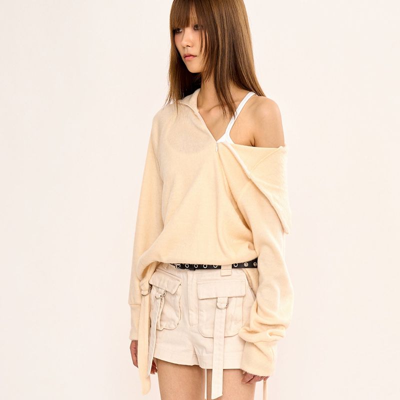Hairy Zipslit Pullover - Ivory