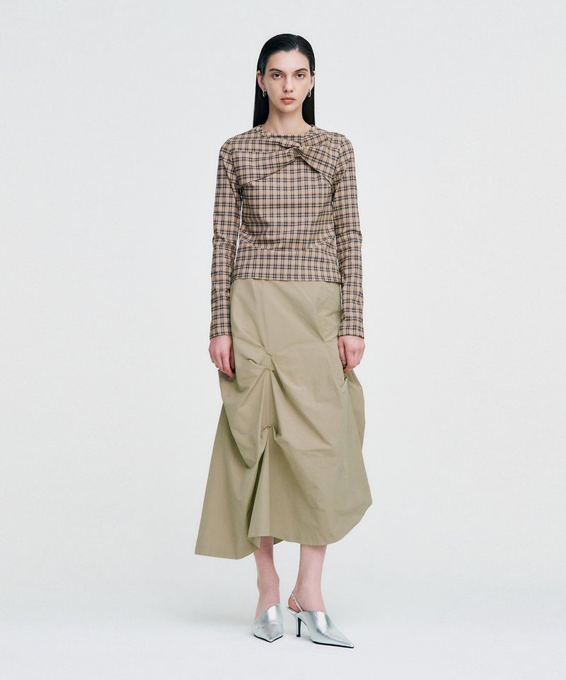 DOZI - Pinched Long Skirt _ BEIGE