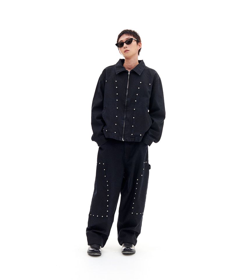 STUD DENIM CARPENTER PANTS (BLACK)