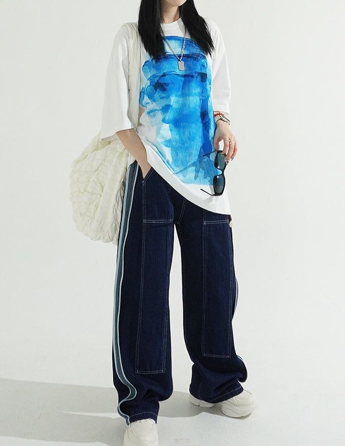 [BELT SET] Rope Line Denim Pants