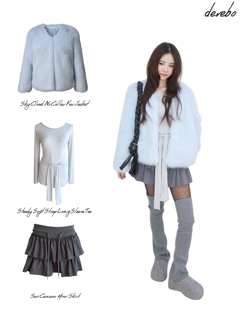 Sky Cloud No Collar Fur Jacket