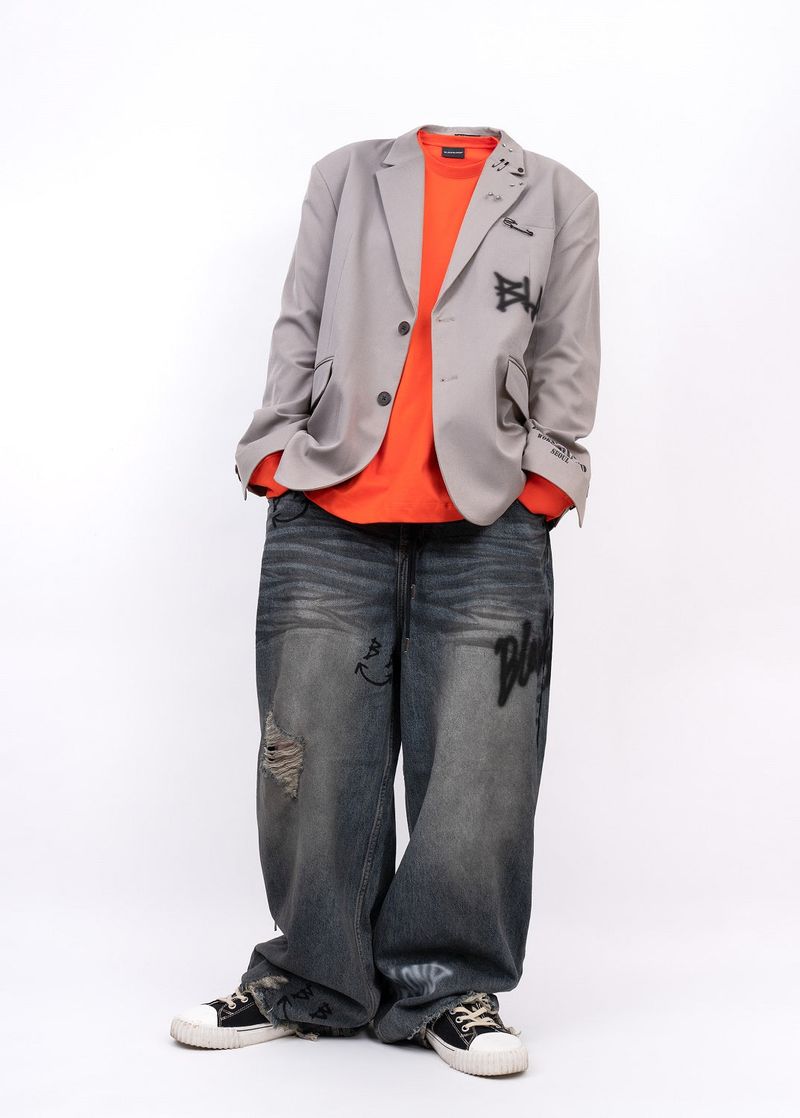 BBD Graffiti Logo Piercing Blazer (Beige Gray)